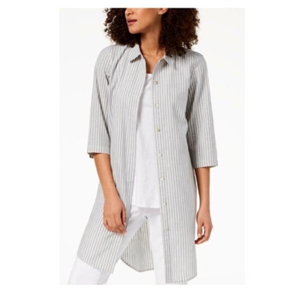 EILEEN FISHER Chambray Hemp Organic Cotton Stripe Shirtdress L - Picture 3 of 7